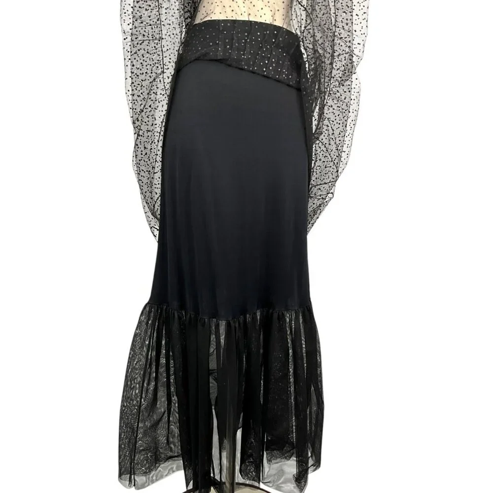 Akris Punto Tulle Maxi Skirt Black Size 2 Lined Polka Dot Sheer - Picture 7 of 11